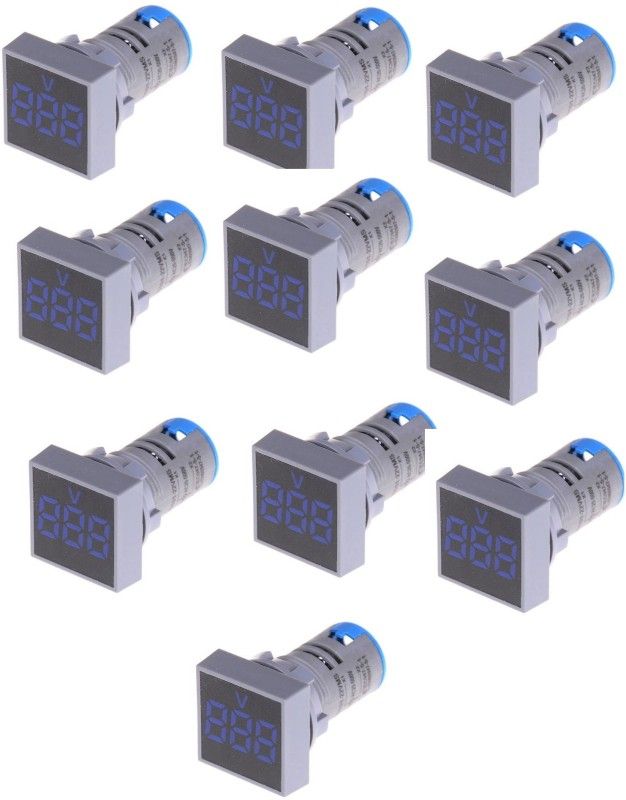 Gadariya King 22MM AC 20-500V Voltmeter Square Panel LED Digital Voltage Meter Indicator Light Tester Blue (PACK OF 10) Voltmeter  (Digital)