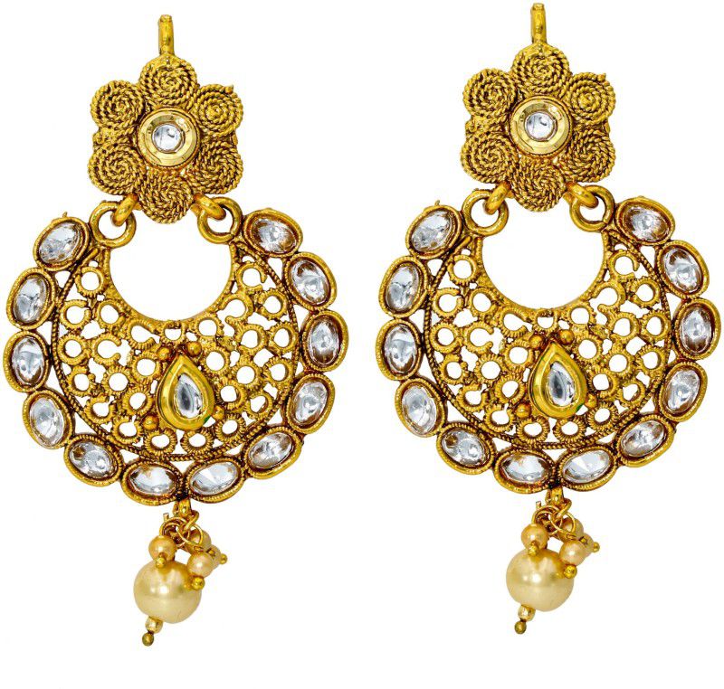 Gold Finish Antique Finish Kundan Handmade Traditional Fashion Earring For Girl & Women Cubic Zirconia Brass Earring Set