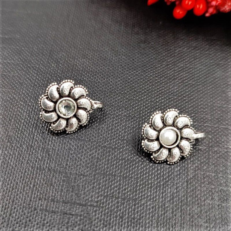 Yash Jewels Emporium Silver Plated Brass Nose Stud Set  (Pack of 2)
