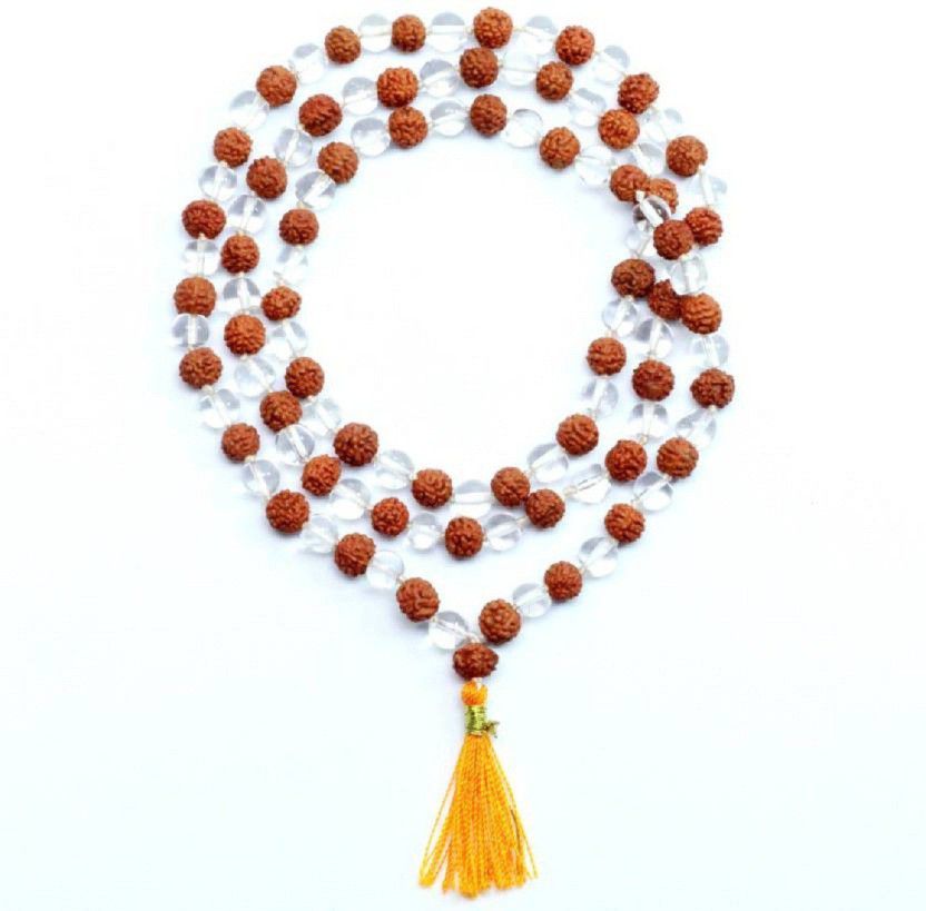 Rudraksha Sphatik Mala Crystal Wood Necklace