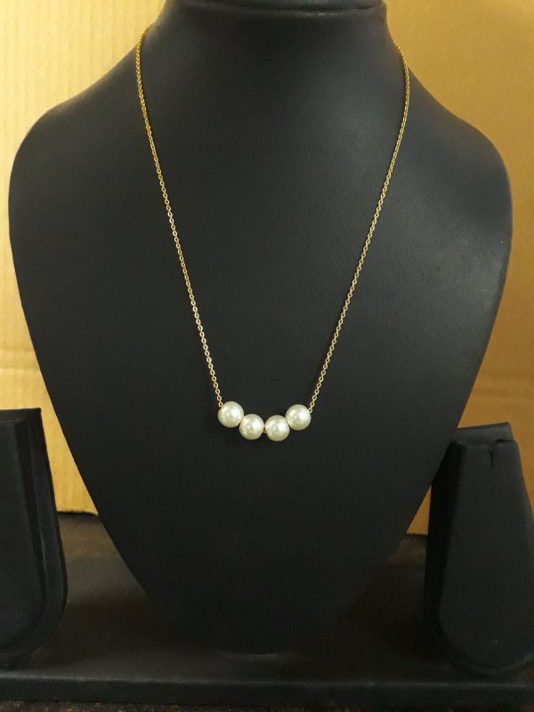 Exclusive Gold-plated Daily wear Necklace White Pearl Chain. Pearl Gold-plated Plated Brass Chain