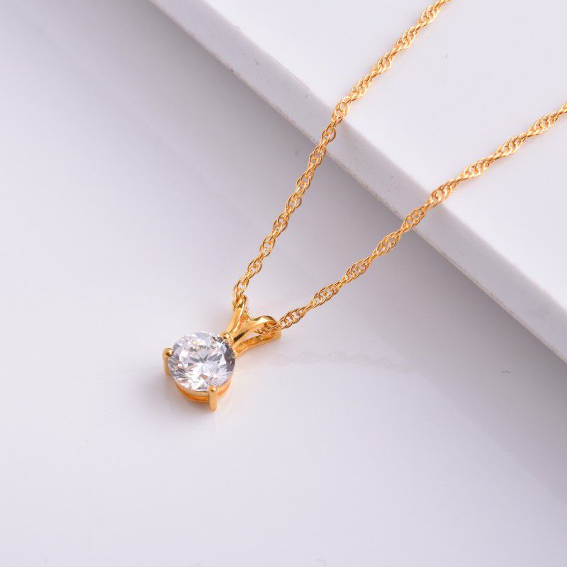 Sturling Silver Gold Plated Pendant with Chain for Women Premium cubic zirconia Gold-plated Cubic Zirconia Sterling Silver Pendant Set