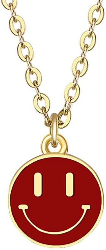 Red Color Smiley Daily Wear Charm Pendant with Chain for Women and Girls Gold-plated Cubic Zirconia Brass Pendant