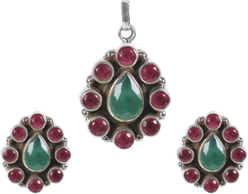 Sterling Silver Silver Red, Green Jewel Set  (Pack of 1)