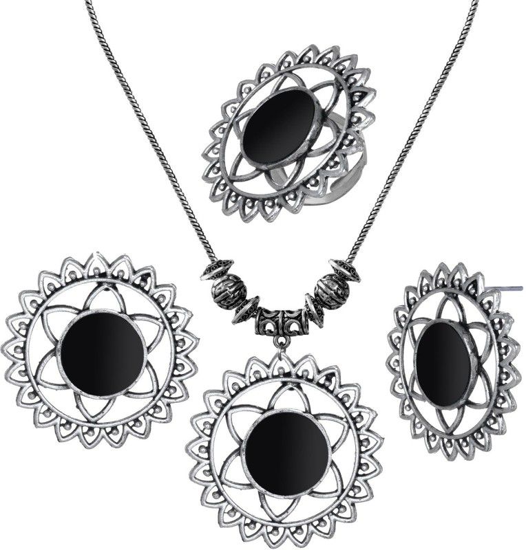 Silver, Alloy Silver, Black Jewel Set  (Pack of 1)