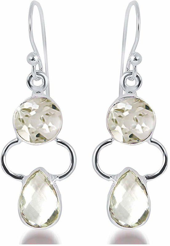 Genuine 925 Sterling Silver Base Certified Purity Gemstone Crystal Quartz Drop Earrings for Women and Girls  Silver Drops & Danglers