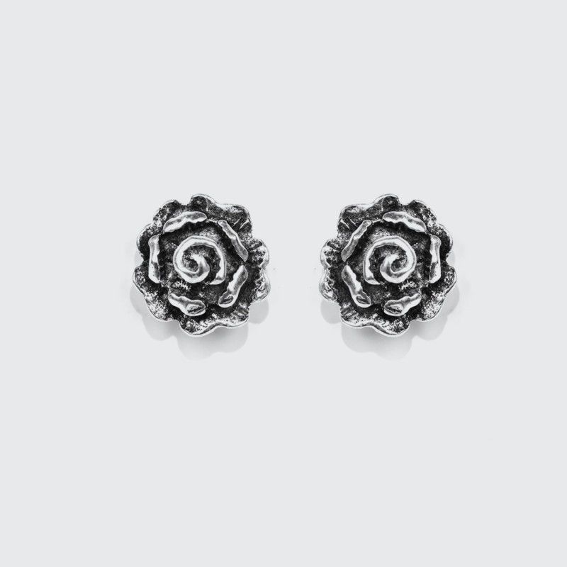 Oxidised Blooming Rose Studs | With Certificate of Authenticity and 925 Hallmark Sterling Silver Stud Earring