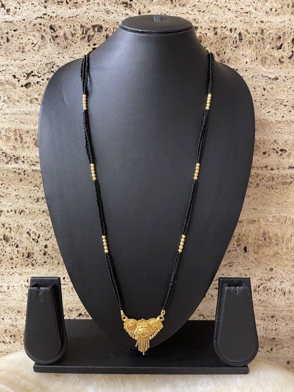 Gold Plated Long Mangalsutra Designs Simple Mangalsutra Gold & Black Beads Chain Alloy Mangalsutra