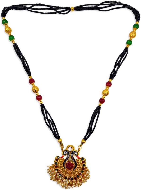 Long Mangalsutra Designs Gold Mangalsutra Peacock Red Green Black Beads Chain Alloy Mangalsutra