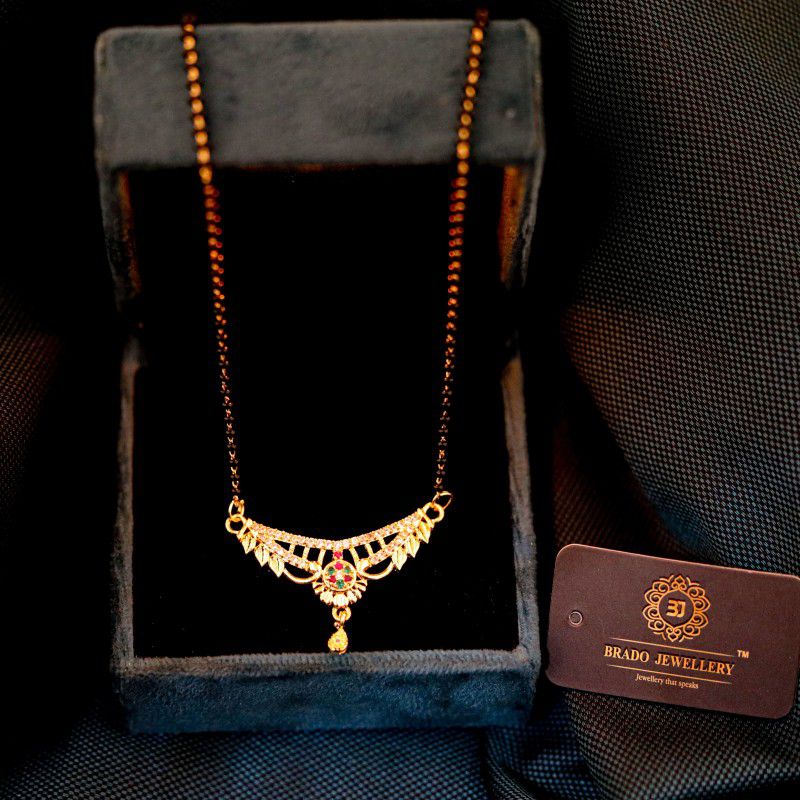 Brado Jewellery Gold Plated American Diamond 18 Inch Mangalsutra for Women Brass Mangalsutra