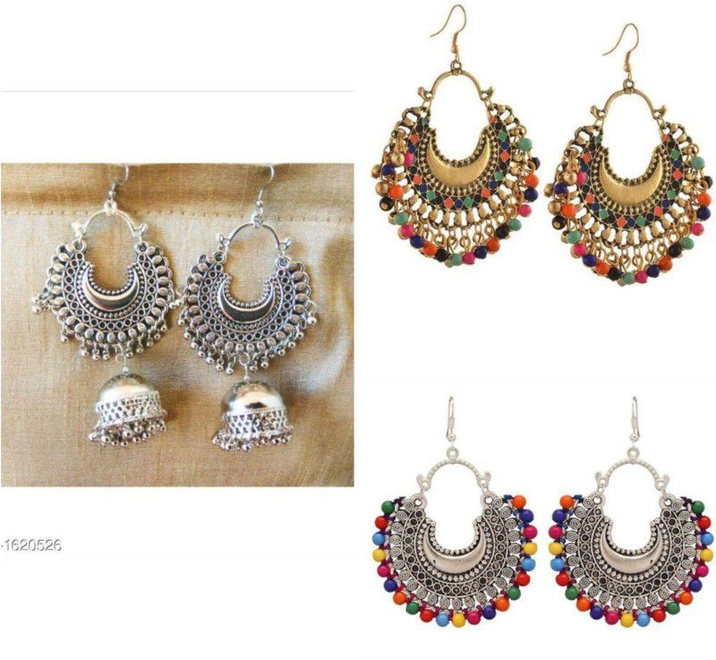 PRASUB Designer Earrings Combo Beads Sterling Silver Chandbali Earring, Jhumki Earring, Stud Earring