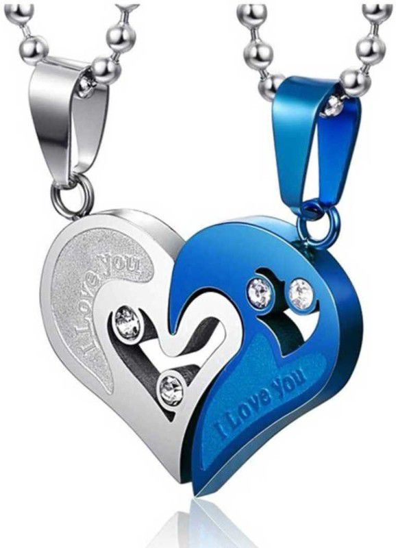 couples Special blue-Silver Broken Two Half Heart Shape Love Pendant Locket Sterling Silver Sterling Silver