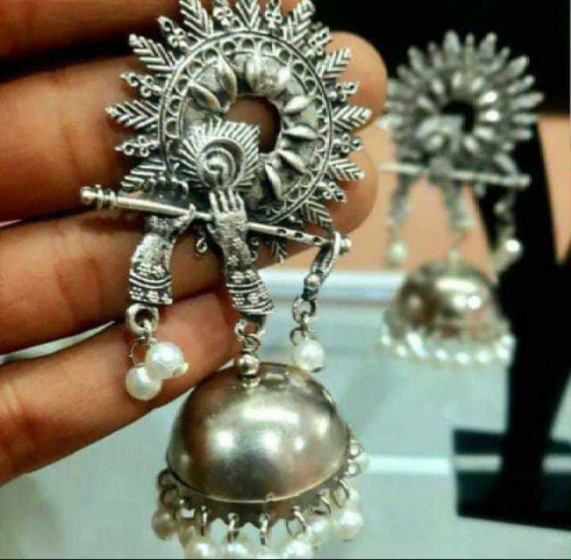 Oxidized Silver Beads For Women and Girl Brass Jhumki Earring Agate Sterling Silver Jhumki Earring