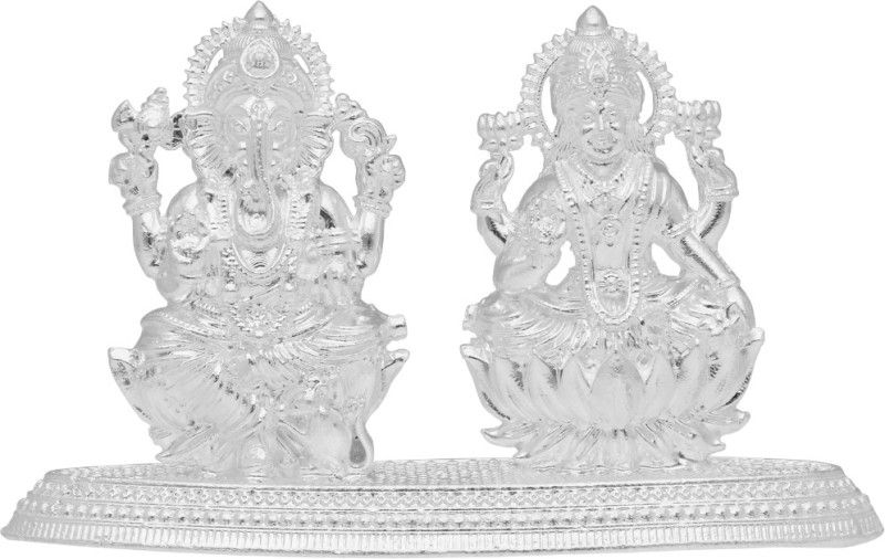 Sri Jagdamba Pearls Lakshmi & Ganesh Silver Idols Decorative Showpiece - 1.7 cm  (Silver, Silver)