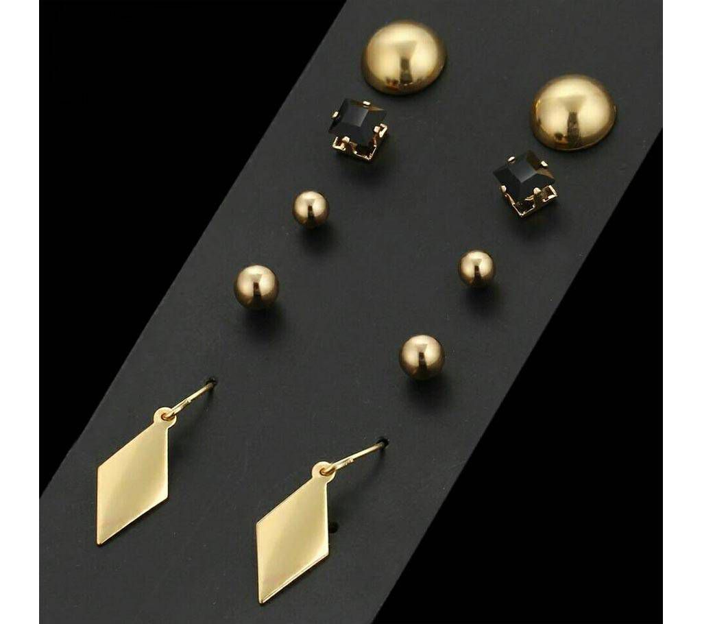 5 Pair Vintage Gold Color Earrings