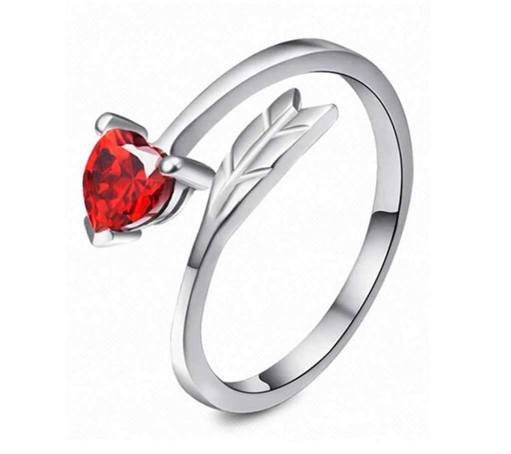 Heart shape red stone finger ring