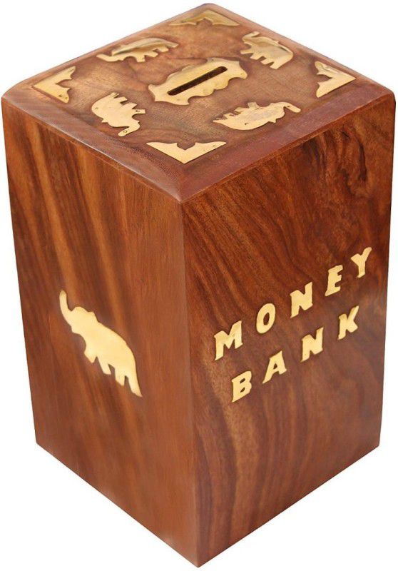 Sri Balajee Handcrafted Wooden Money Bank - Coin Saving Box - Piggy Bank - Gifts for Kids, Girls, Boys & Adults (1) Coin Bank  (Brown)