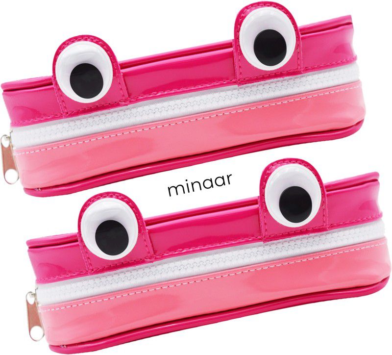 MINAAR Multipurpose Stationery Organizer Pencil Pouch Combo For School Kids Black Eyes Zipper Art Polyester Pencil Boxes  (Set of 2, Maroon, Pink)