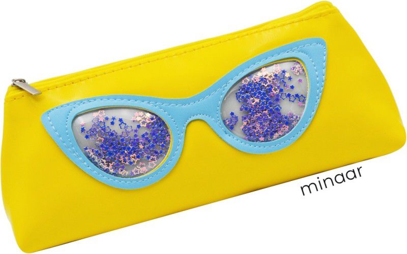 MINAAR Multipurpose Zipper Stationery Pencil Pouch For School Girls Sunglasses Art Polyester Pencil Box  (Set of 1, Yellow, Light Blue)