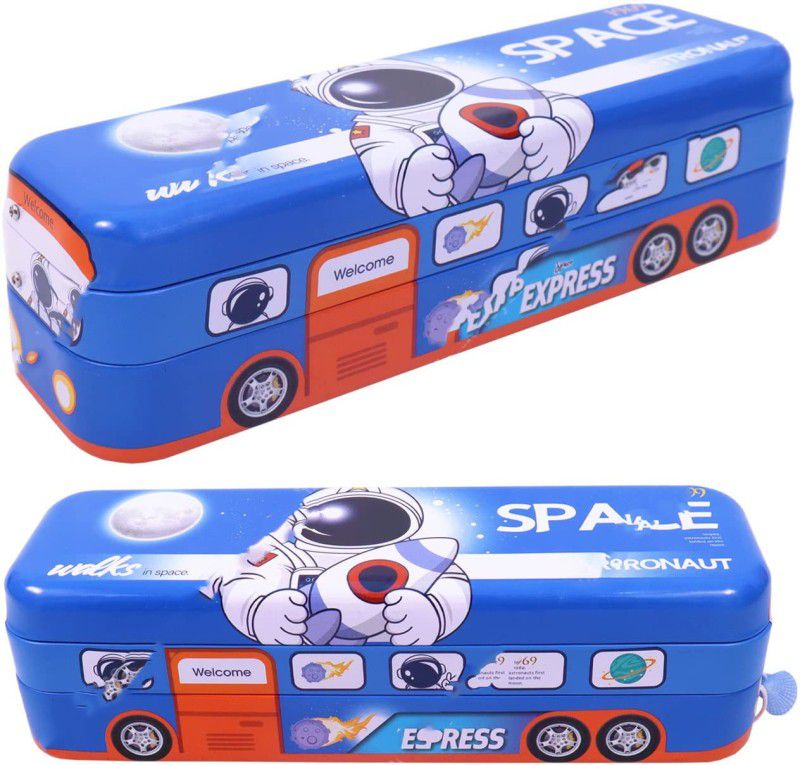 Ambivert Bus Pencil Box Pull Back Wheels/Metal Pencil Box for Kids/Geometry Box for Boys/ Geometry Box  (Blue)