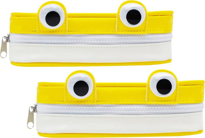 MINAAR Multipurpose Stationery Organizer Pencil Pouch Combo For School Kids Black Eyes Zipper Art Polyester Pencil Boxes  (Set of 2, Yellow)