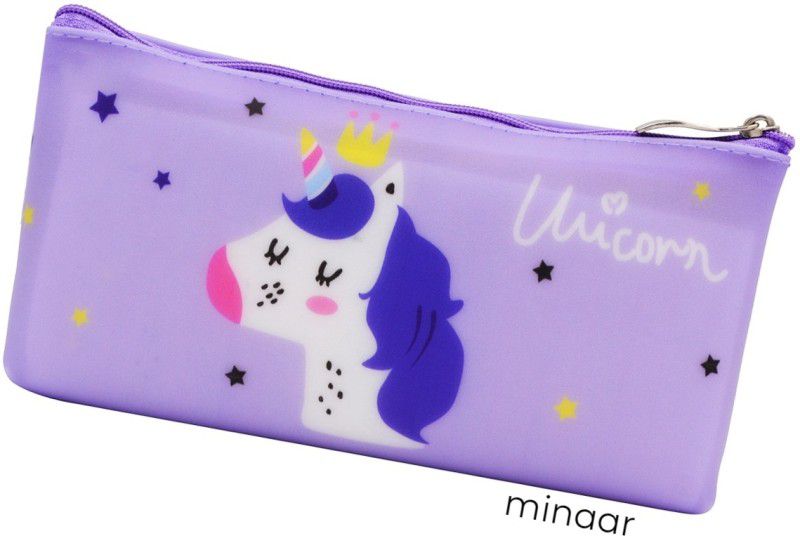MINAAR Multipurpose Stationery Pencil Pouch for School Girls Unicorn Art Polyester Pencil Box  (Set of 1, Purple)