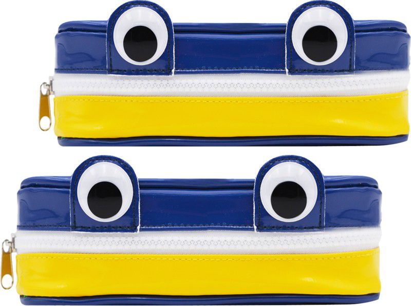 MINAAR Multipurpose Stationery Organizer Pencil Pouch Combo For School Kids Black Eyes Zipper Art Polyester Pencil Boxes  (Set of 2, Blue, Yellow)
