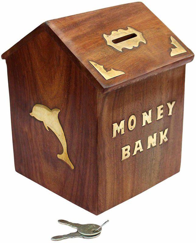 Sri Balajee Handmade Wooden Money Coin Saving Box - Piggy Bank for Kids - Gifts Coin Bank  (Brown)