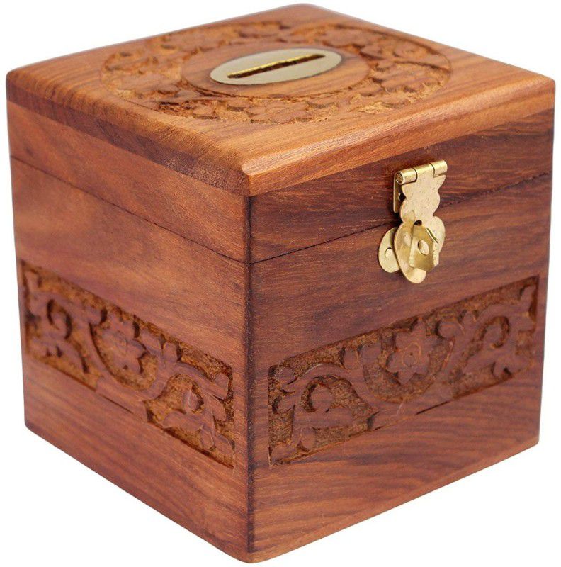 SEERAH STORE Wooden Square Piggy Bank for Money and Coins for Kids - Multi Color Coin Bank  (Brown)