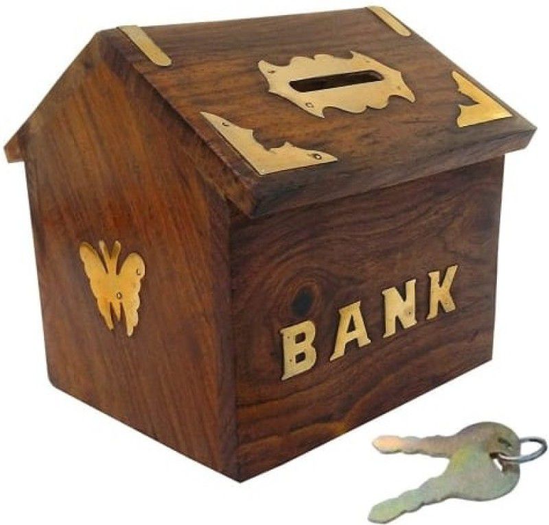 CRAFTSCART Wooden Money Bank Hut Style Kids Piggy Coin Box (4Inches) Brown Coin Bank  (Brown)