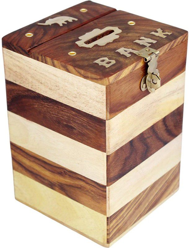 SIFU COLLECTION Handmade Wooden Piggy Bank - Money Bank - Coin Box - Money Box - Gift Items for Kids Coin Bank  (Brown)