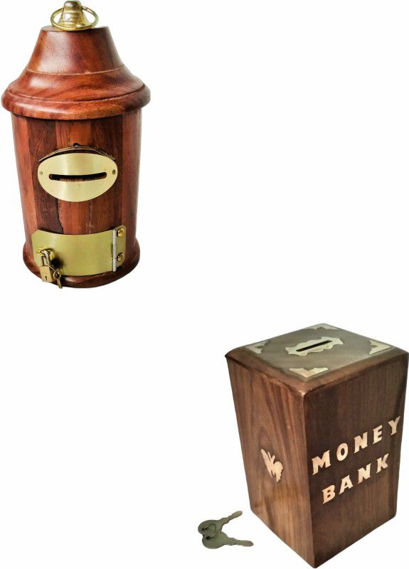 ARK WOOD ART wooden coin money box Money Bank combo of 2 gift packs Coin Bank  (Brown)