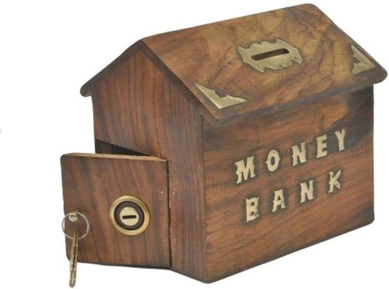 Century 21 wooden Hut Shaped Money Bank/Piggy Bank Coin Bank  (Brown)