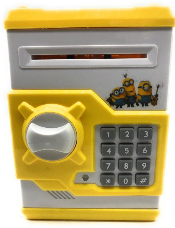 HALO NATION Money Safe ATM Smart Electronic Lock Piggy Bank for Coin/Note Safe with Locker Key Coin Bank Minions Coin Bank  (Yellow)