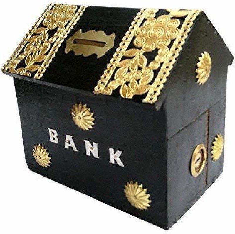 Ansaa handicrafts Wooden Piggy Bank, Money Bank, Bank (Black) Gullak for Kids Coin Bank  (Black)