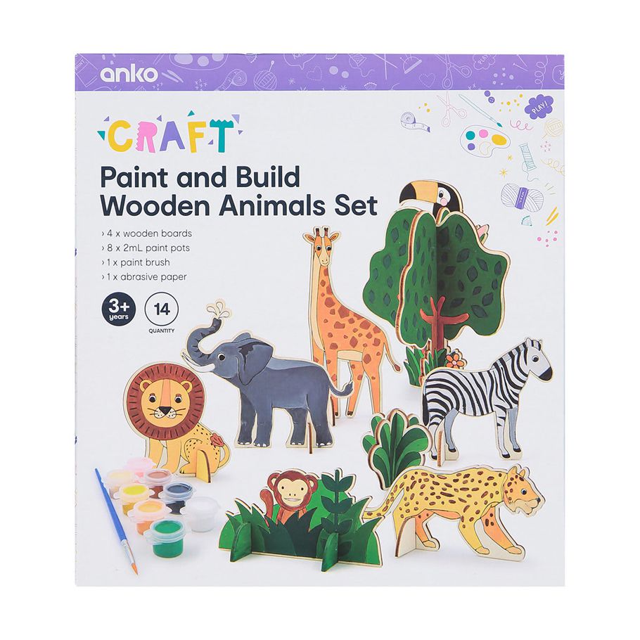 14 Piece Paint and Build Wooden Animals Set