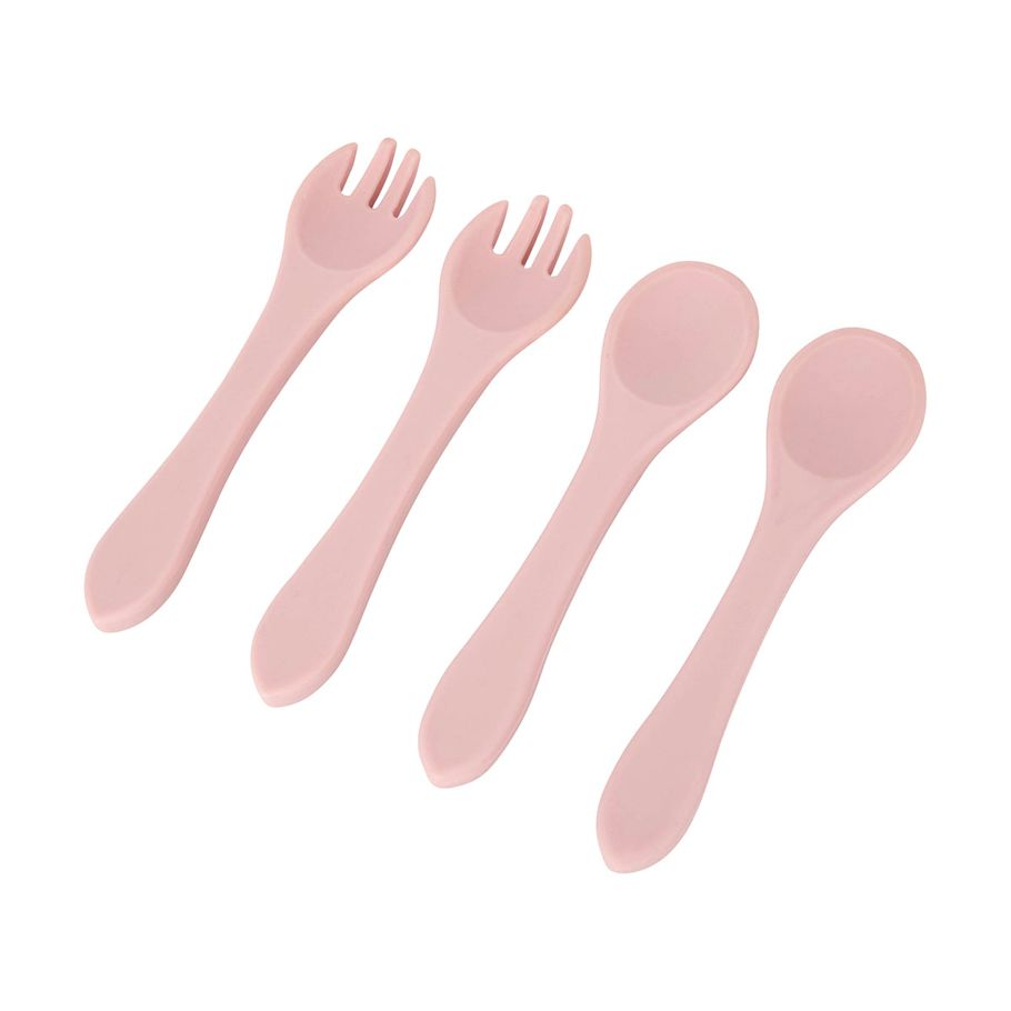 4 Piece Silicone Spoon and Fork Set - Pink