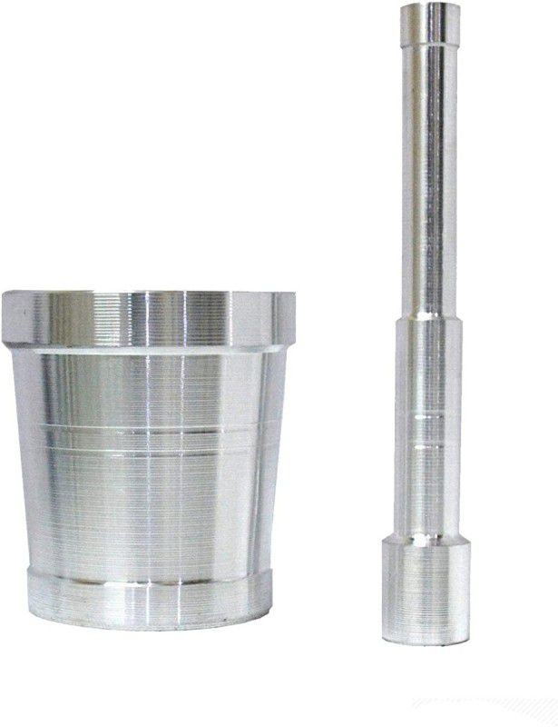 AXOLOTL Aluminium Kharal/Khalbatta/Mortar and Pestle/Imam Dasta/Ohkli Musal/Okhli Masher (Diameter) (3.2" Inch, Silver) for Modern Kitchens Aluminium Masher  (Pack of 2)