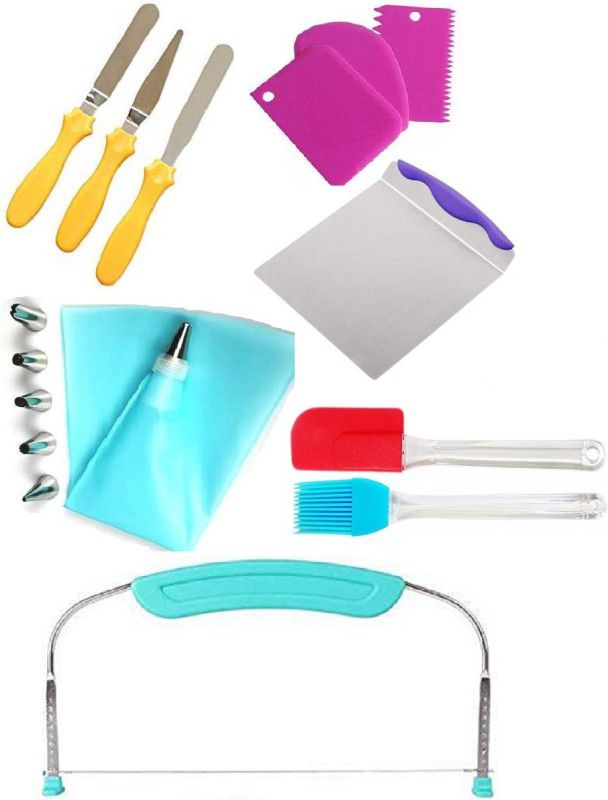 VAAMnational KTS cake combo -VM-139 Piping Bag Nozzles Cake Decorating Tool Set Frosting Icing Silicone Spatula and Oil Brush Set With Cake Lifter Kitchen Tool Set with Cake Slicer Kitchen Tool Set  (Baking Tools)