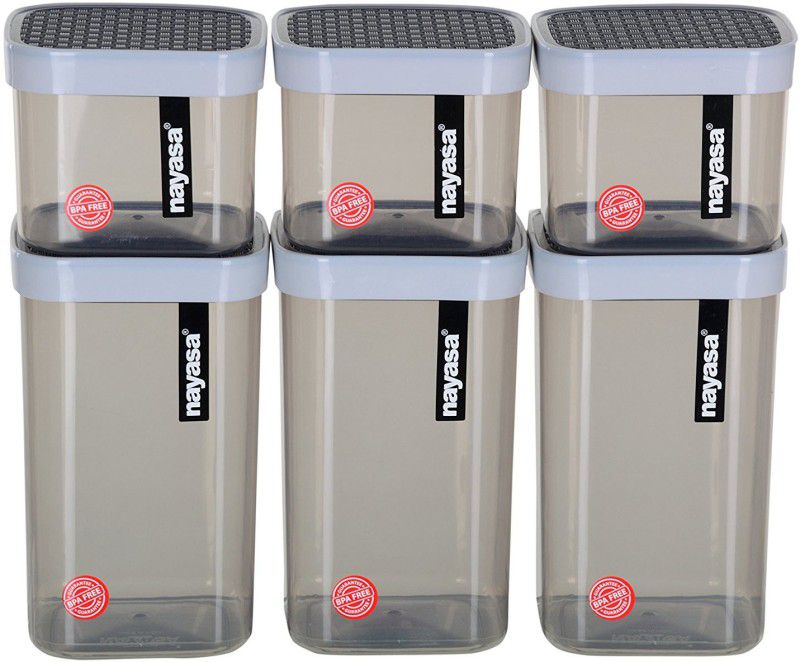 NAYASA Superplast Plastic Fusion Container Set of 6, Grey - 1500 ml, 750 ml Plastic Grocery Container  (Pack of 6, Grey)