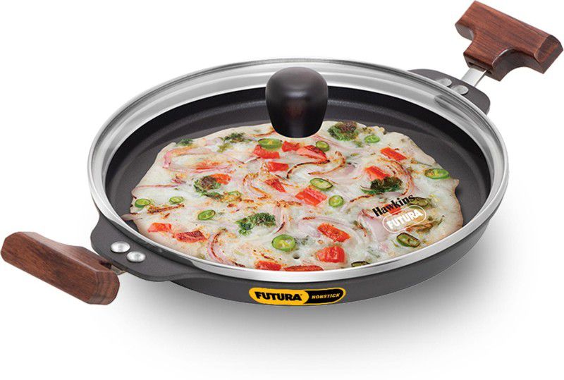Hawkins Non Stick Uttapam Pan with Glass Lid (NUP24G) Tawa 24 cm diameter with Lid  (Hard Anodised, Non-stick)