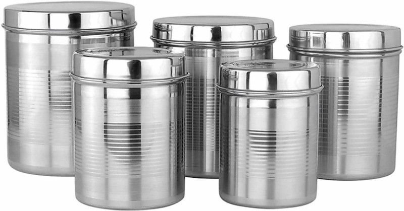 D S - 2000 ml, 1500 ml, 1000 ml, 800 ml, 600 ml Steel Grocery Container  (Pack of 5, Silver)