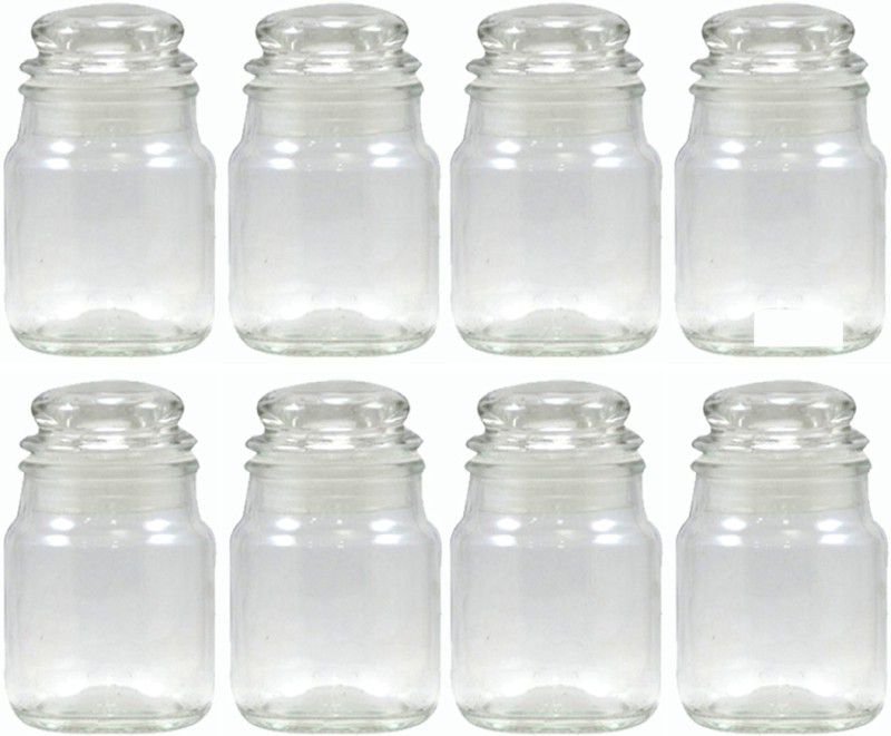 GIFTBASHINDIA Glass Dome Jar with Glass Air Tight Cap Set of 8pcs @ - 120 ml Glass Grocery Container  (Pack of 8, Clear)