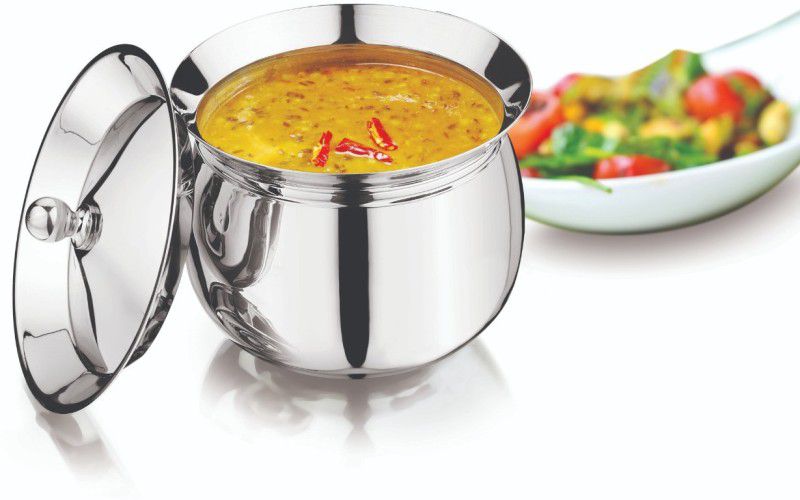 MUKTI STEEL Mudhiras Belly Curry & Rice Pot Handi 1.25 L with Lid  (Stainless Steel, Induction Bottom)