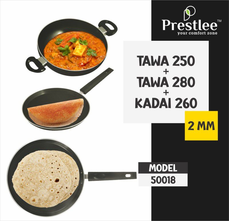 Sabari Prestlee PNFT50018 NonStick Coated Cookware Set/kadai/cast iron kadai/iron kadai Tawa 26 cm diameter  (Aluminium, Non-stick)