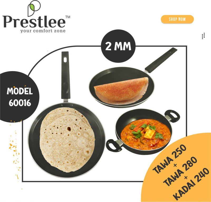 Sabari Prestlee PNFT-60016 Non-Stick Coated Cookware Set/Nonstick Kadhai with Lid Set Tawa 24 cm diameter  (Aluminium, Non-stick)