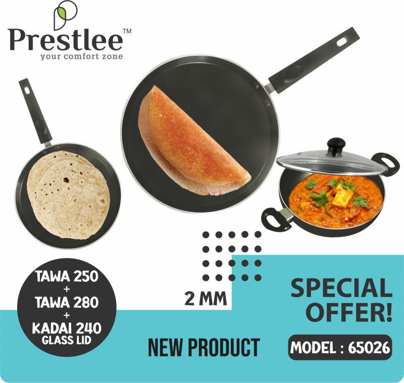Sabari Prestle PNFT-65026 Non-Stick Coated Cookware Set/Flat Iron Dosa Tawa/Flat Tawa Tawa 24 cm diameter  (Aluminium, Non-stick)