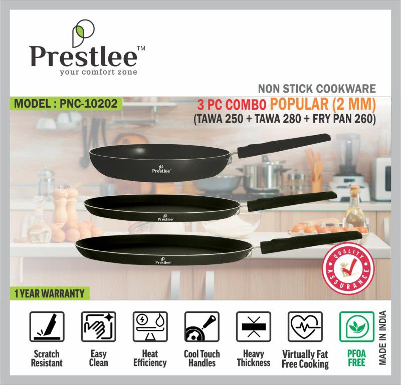 Sabari Prestlee PNC-10202 Non-Stick Cookware/kadai nonstick/Flat Base Tawa 28 cm diameter  (Aluminium, Non-stick)