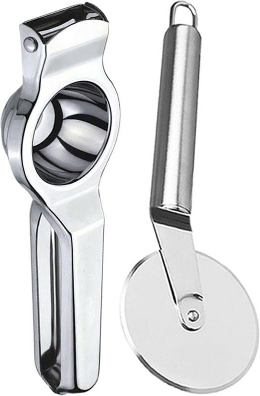 guuh Stainless Steel Lemon Squeezer & Pizza Cutter Kitchen Tool Set  (Silver)