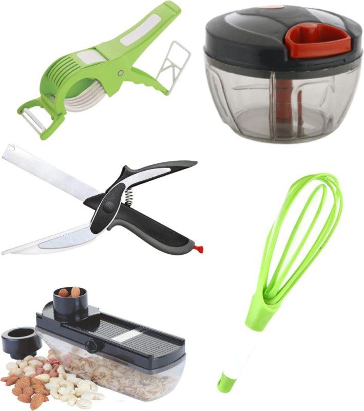 pSmart Kitchen Tool Combo Set 2 in 1 Vegetable Cutter Clever Cutter,Dry Fruit Slicer,2 in 1 Quick Chopper (450 ml),Plastic Whisk Multicolor Kitchen Tool Set  (Multicolor, Cutter, Knife, Slicer, Chopper, Whisk)